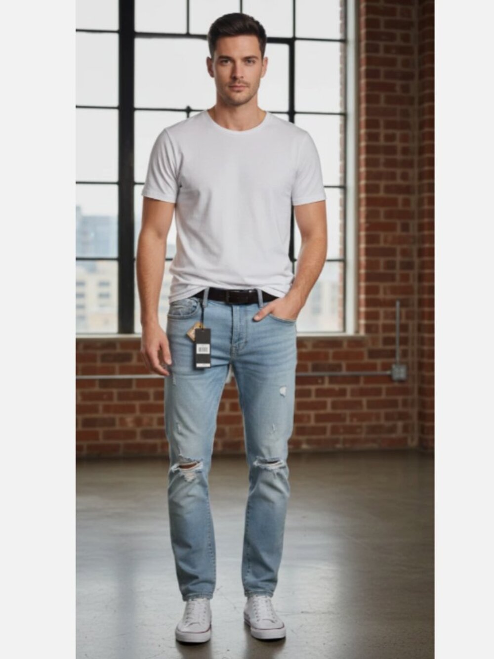 NWT Lazer Mens Light Blue Distressed Skinny Jeans Size 32x32